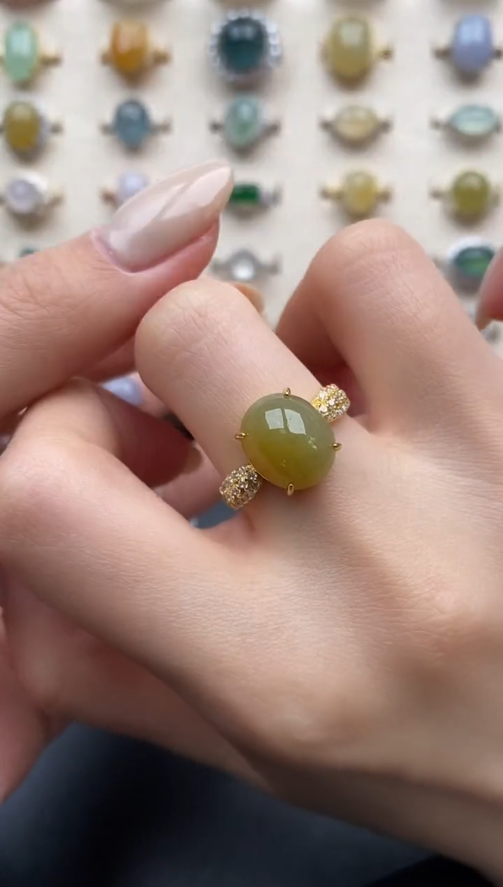 银S925镶嵌戒指翡翠一物一证一礼盒