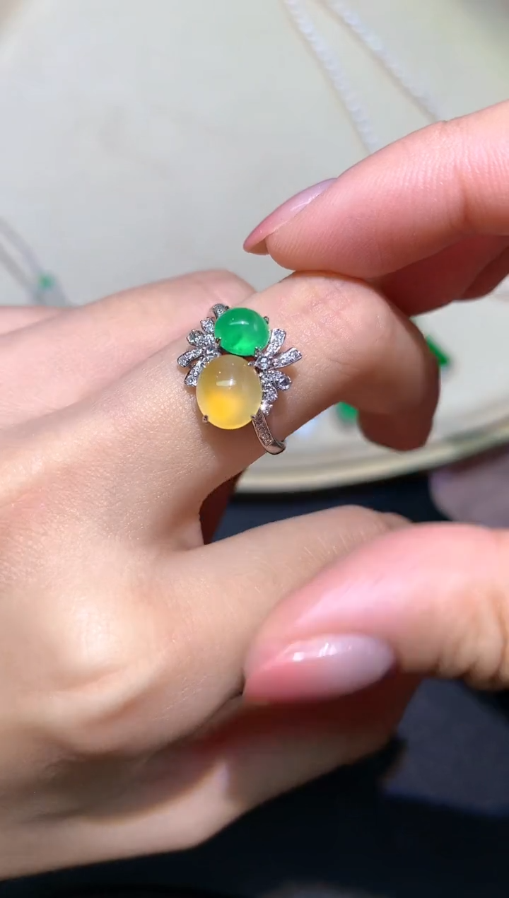 翡翠戒指18K金镶嵌戒指A409|