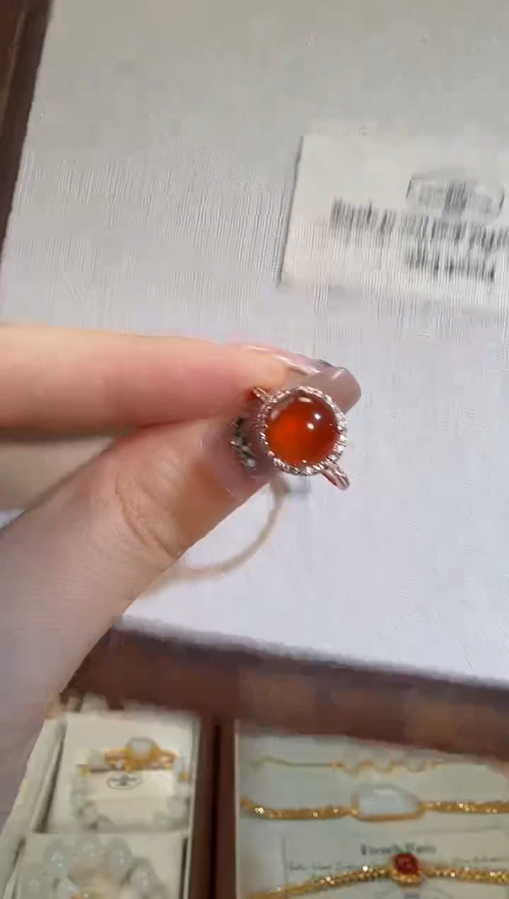 【闪购商品】南红玛瑙戒指银S925镶嵌冰红