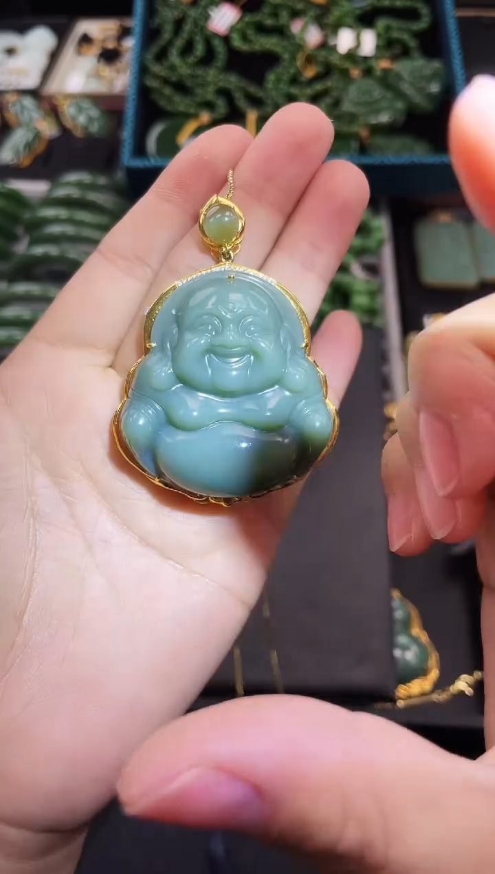 【闪购商品】和田玉吊坠18K金镶嵌47MM 多样性发一