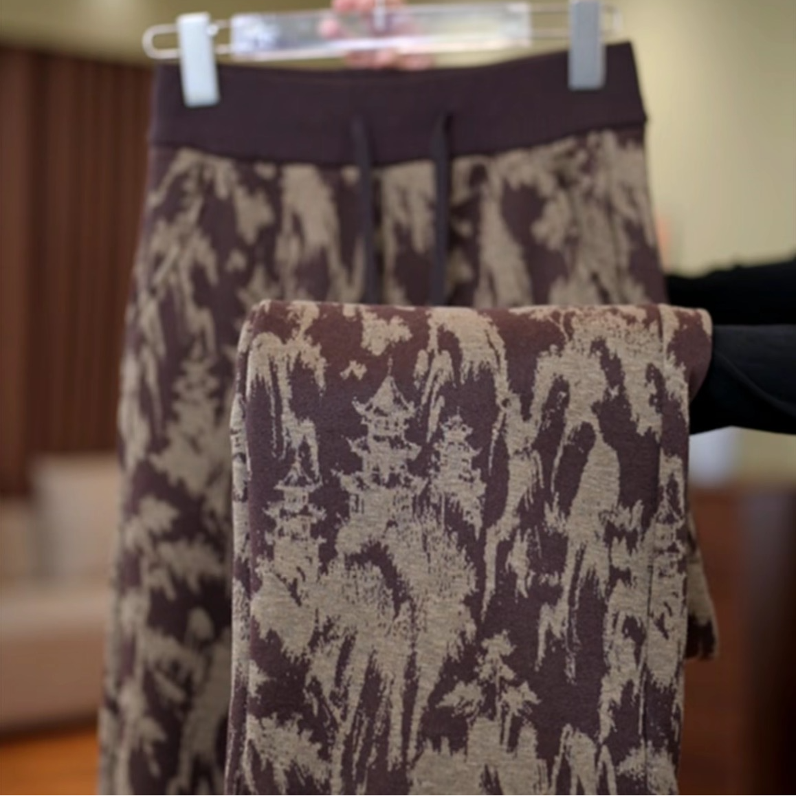 高腰山水纹印花秋冬款直筒长裤