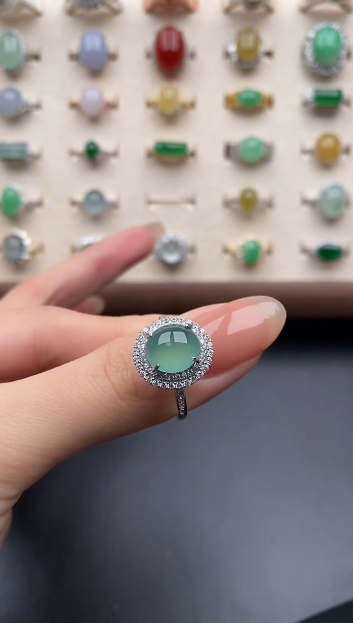 银S925镶嵌戒指翡翠一物一证一礼盒