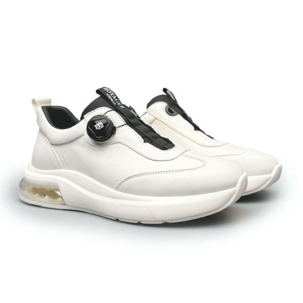 BIEUBRAYR/飞碟扣气垫底休闲牛皮商务时尚百搭男鞋舒适白色