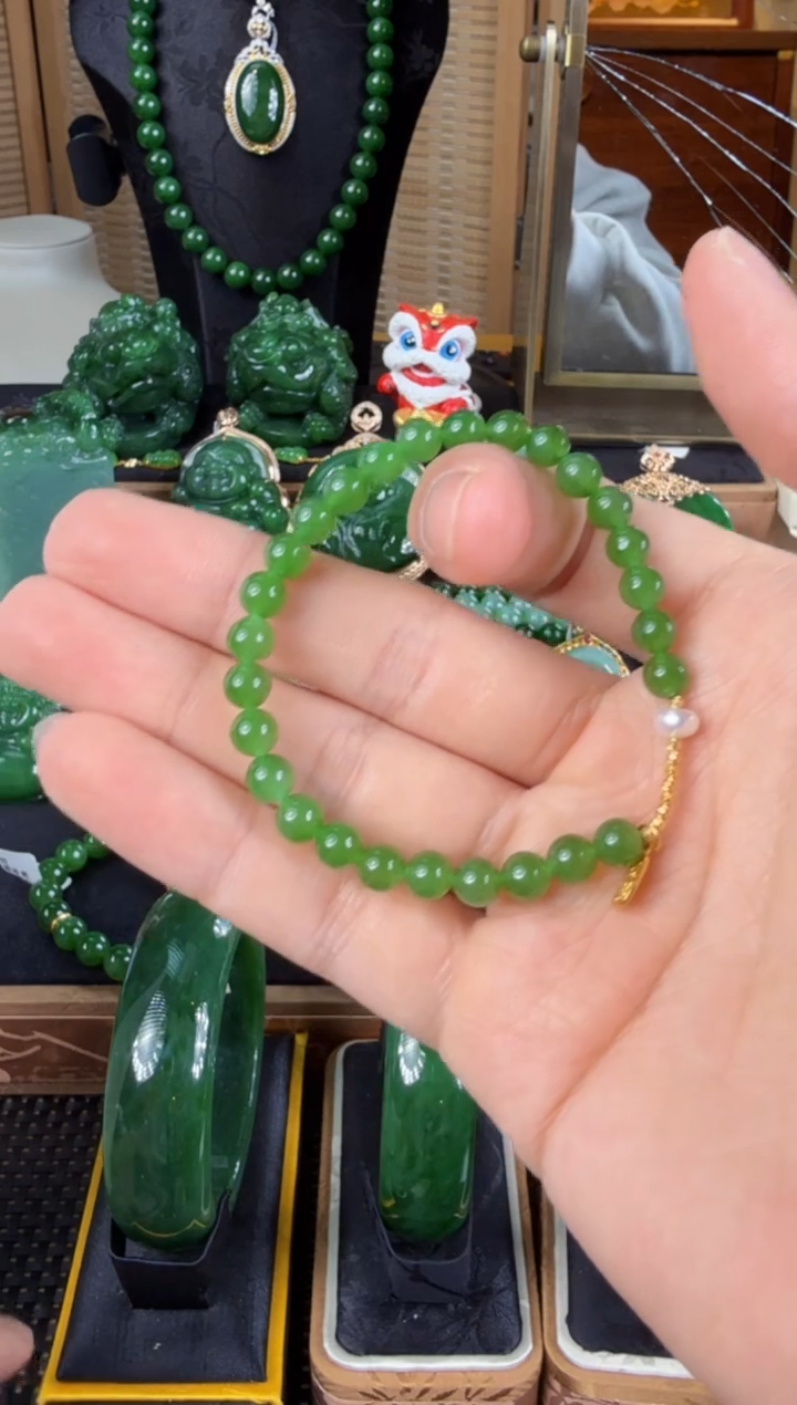 【闪购商品】和田玉（碧玉）手链18K金镶嵌 