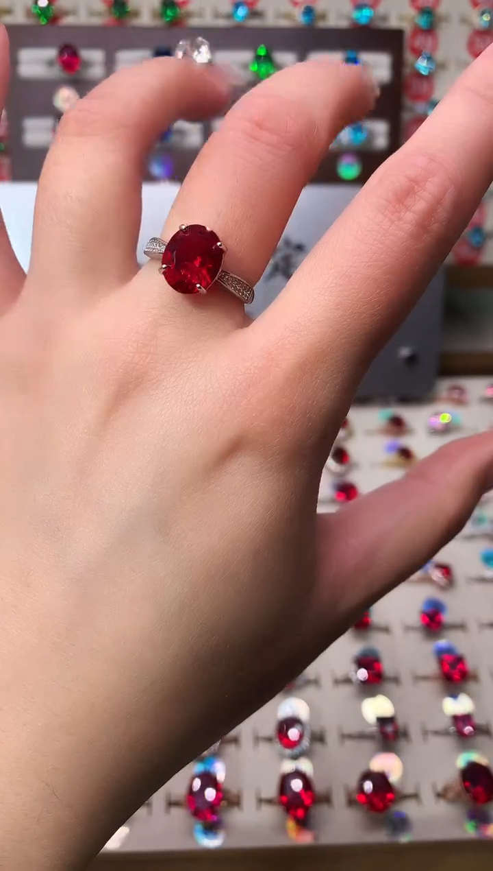 无925银典藏 轻奢 深鸽血红色系9*11银托戒指