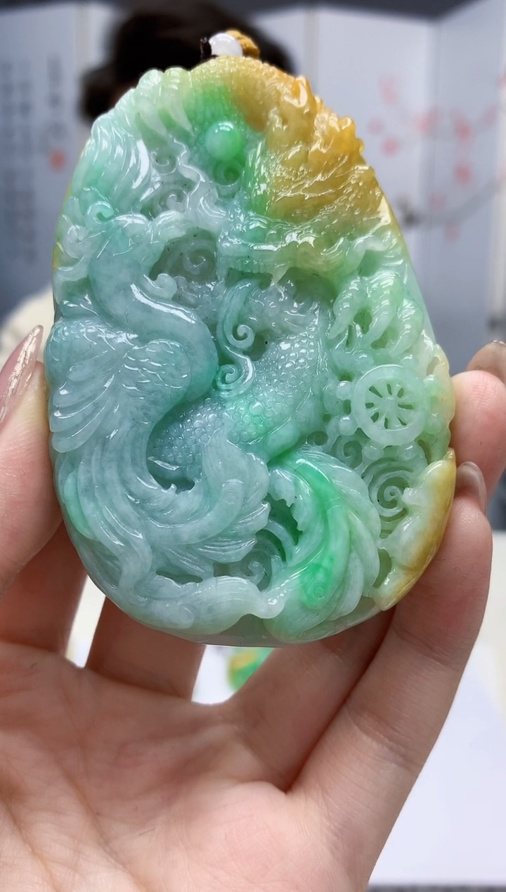 【闪购商品】定制翡翠未镶嵌1502jw-毛货挂件龙凤呈祥72