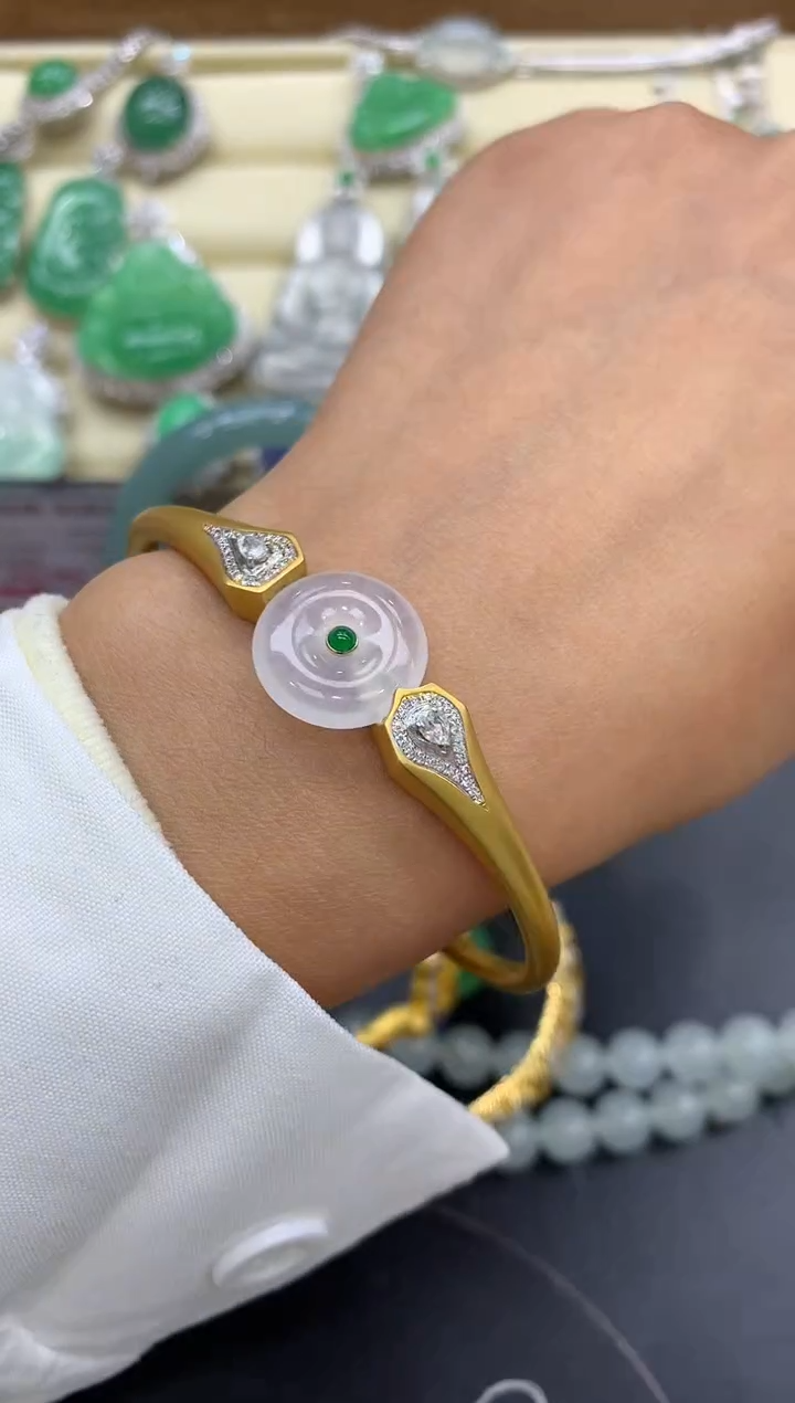 【闪购商品】翡翠手镯18K金镶嵌487-中国好珍宝