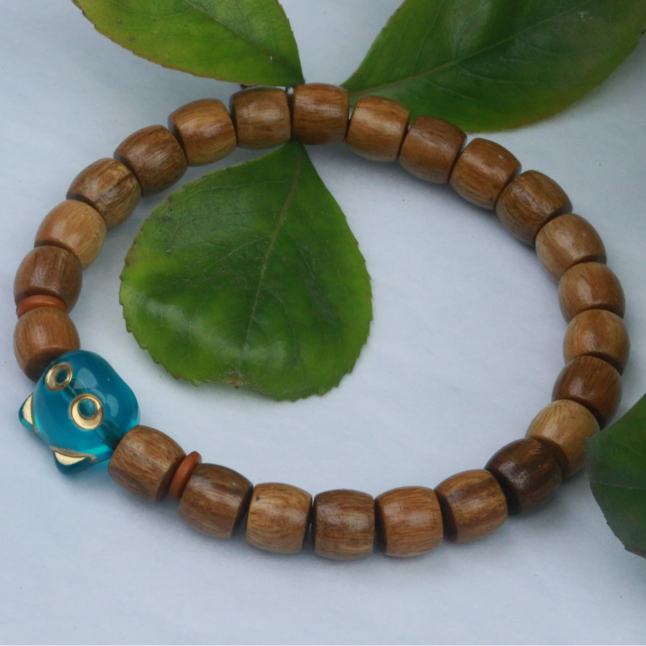 绿檀直切桶珠手串0.8+蓝猫（无礼盒）K171