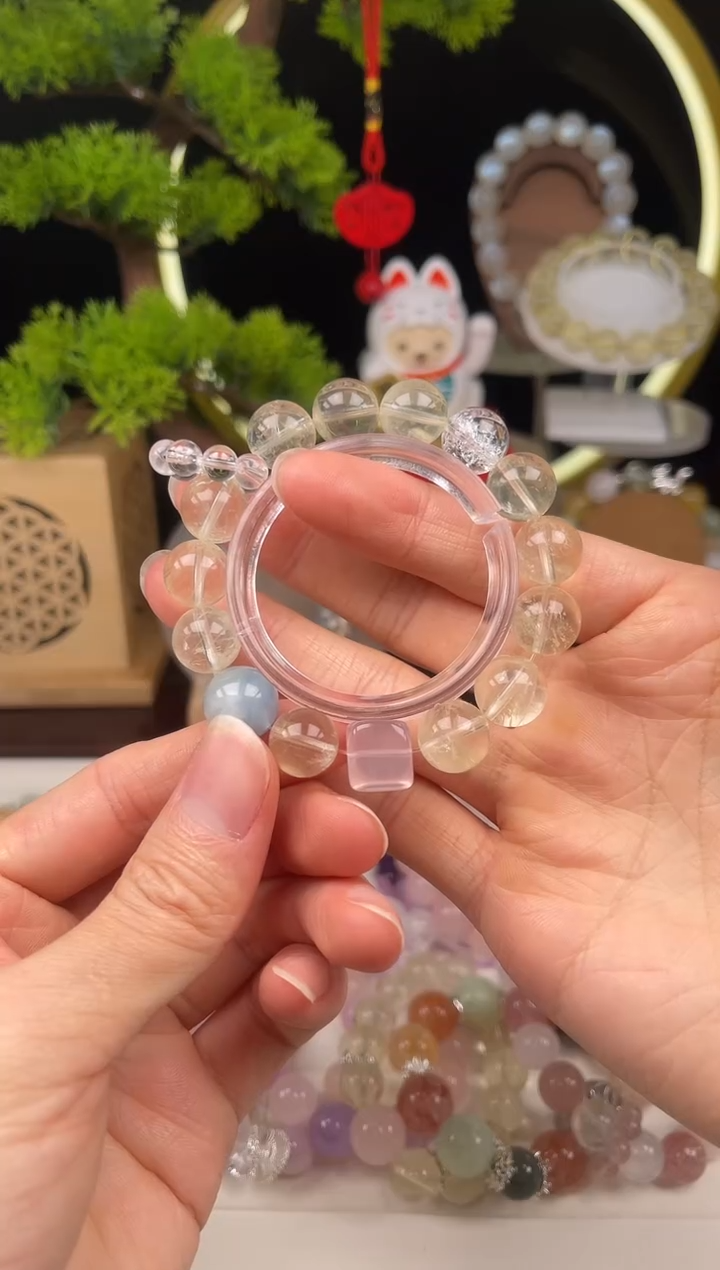 未镶嵌手链水晶柠檬黄水海蓝宝设计款12+