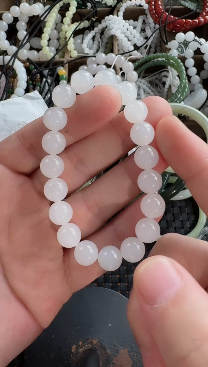 和田玉未镶嵌颈饰10mm白玉手串