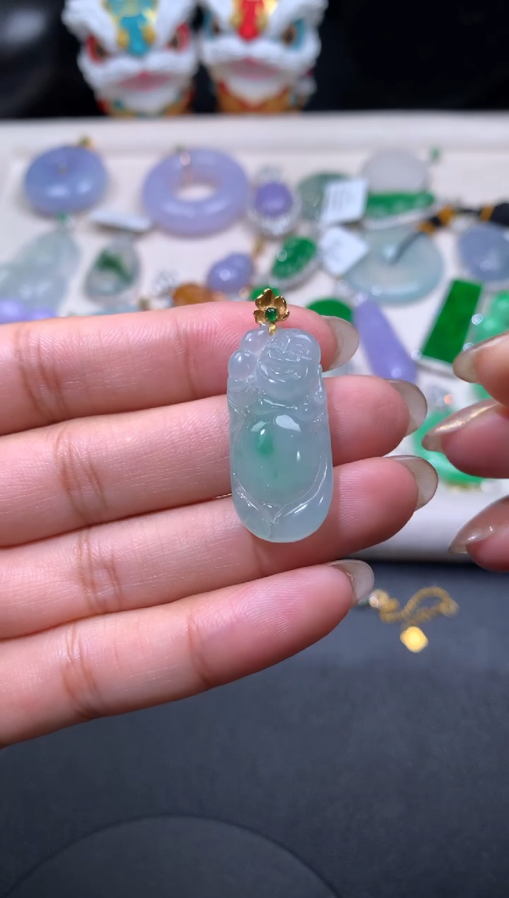吊坠(不含链)18K金镶嵌翡翠翡翠