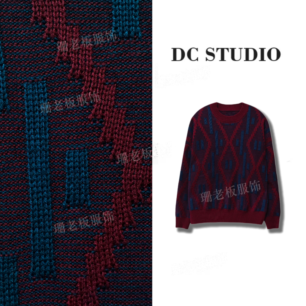 DC STUDIO【烈焰】早秋新款针织宽松加厚提花圆领套头毛衣
