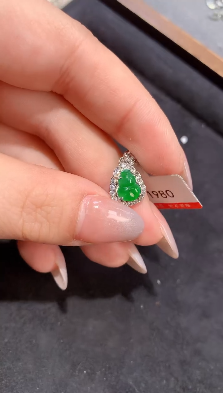 翡翠银S925镶嵌吊坠(不含链)【挽石珠宝】葫芦