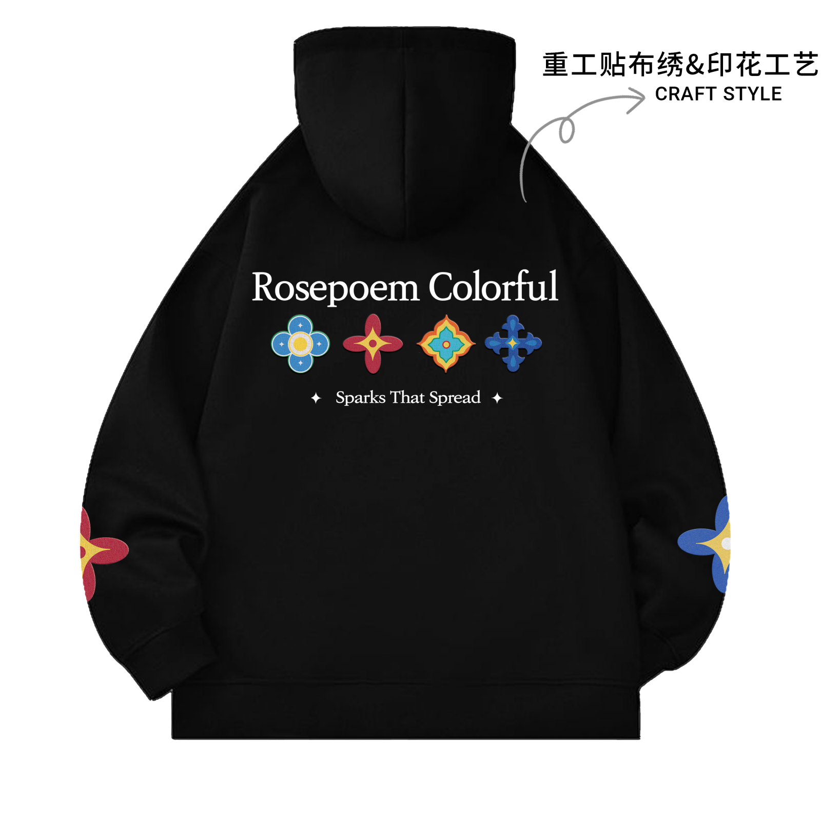 【现货-重工】潮牌贴刺绣华棉400克连帽卫衣男女同款秋冬卫衣-Q123