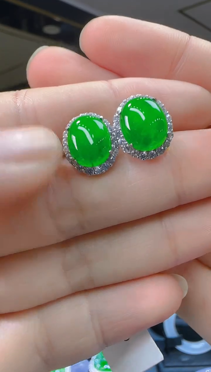 银S925镶嵌翡翠耳饰020(多样性发货发其一)