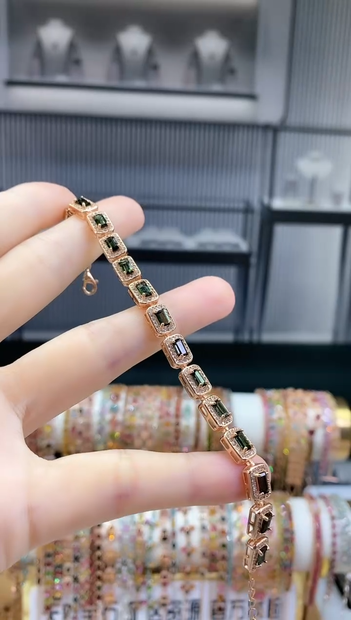 银S925镶嵌手链碧玺666666666