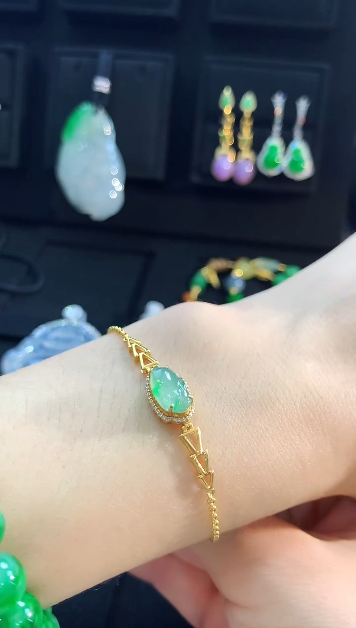 【闪购商品】翡翠手链18K金镶嵌手链