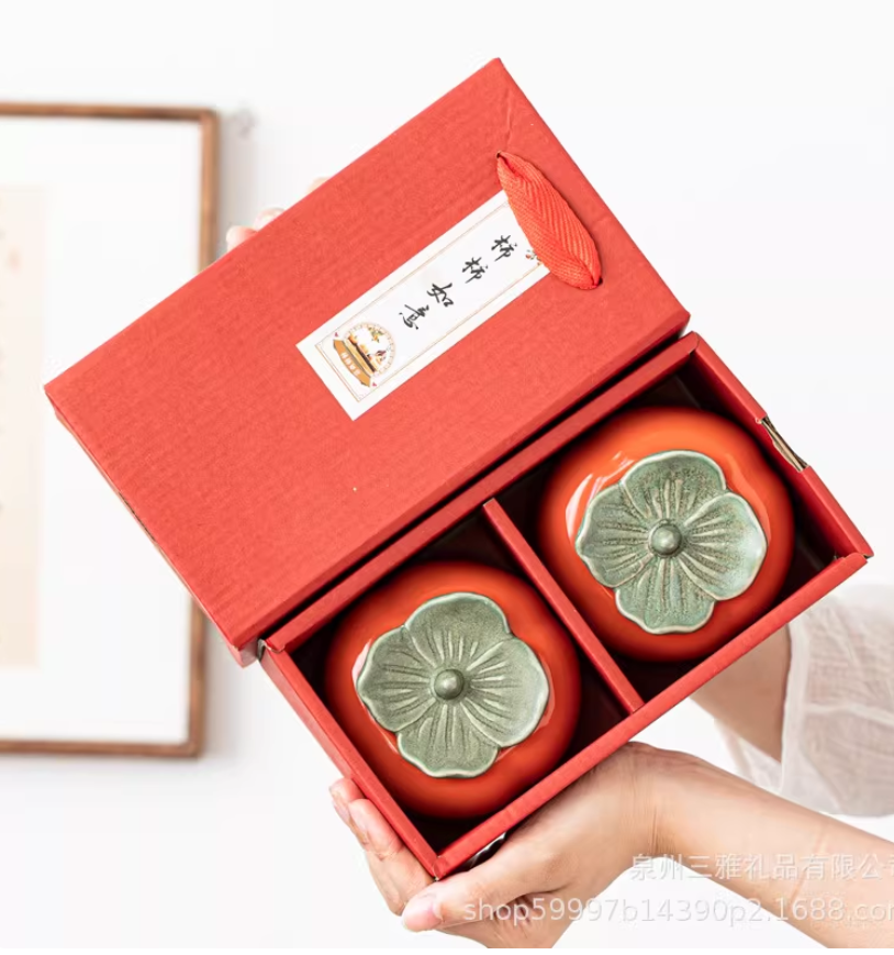 高端精品柿柿如意陶瓷罐子