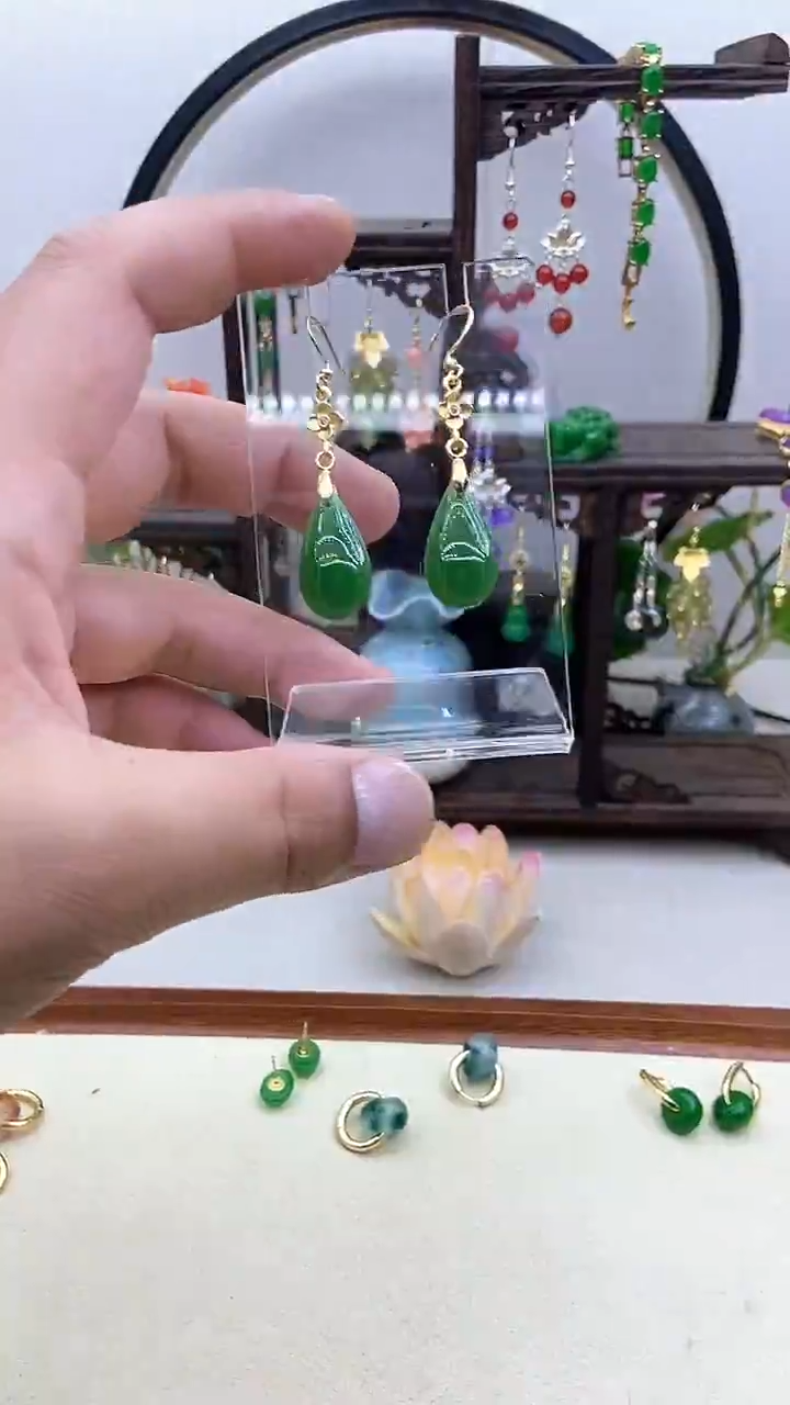 和田玉14K金镶嵌耳饰90号