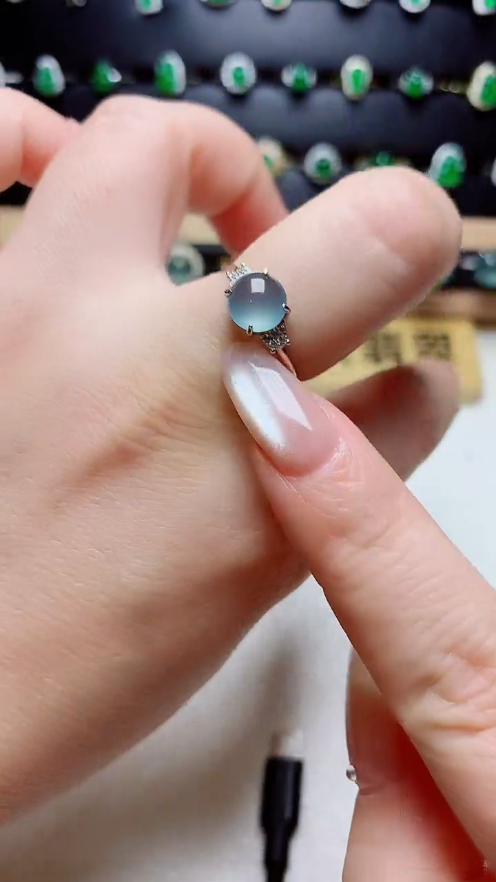 翡翠戒指银S925镶嵌天然翡翠s925银镶嵌