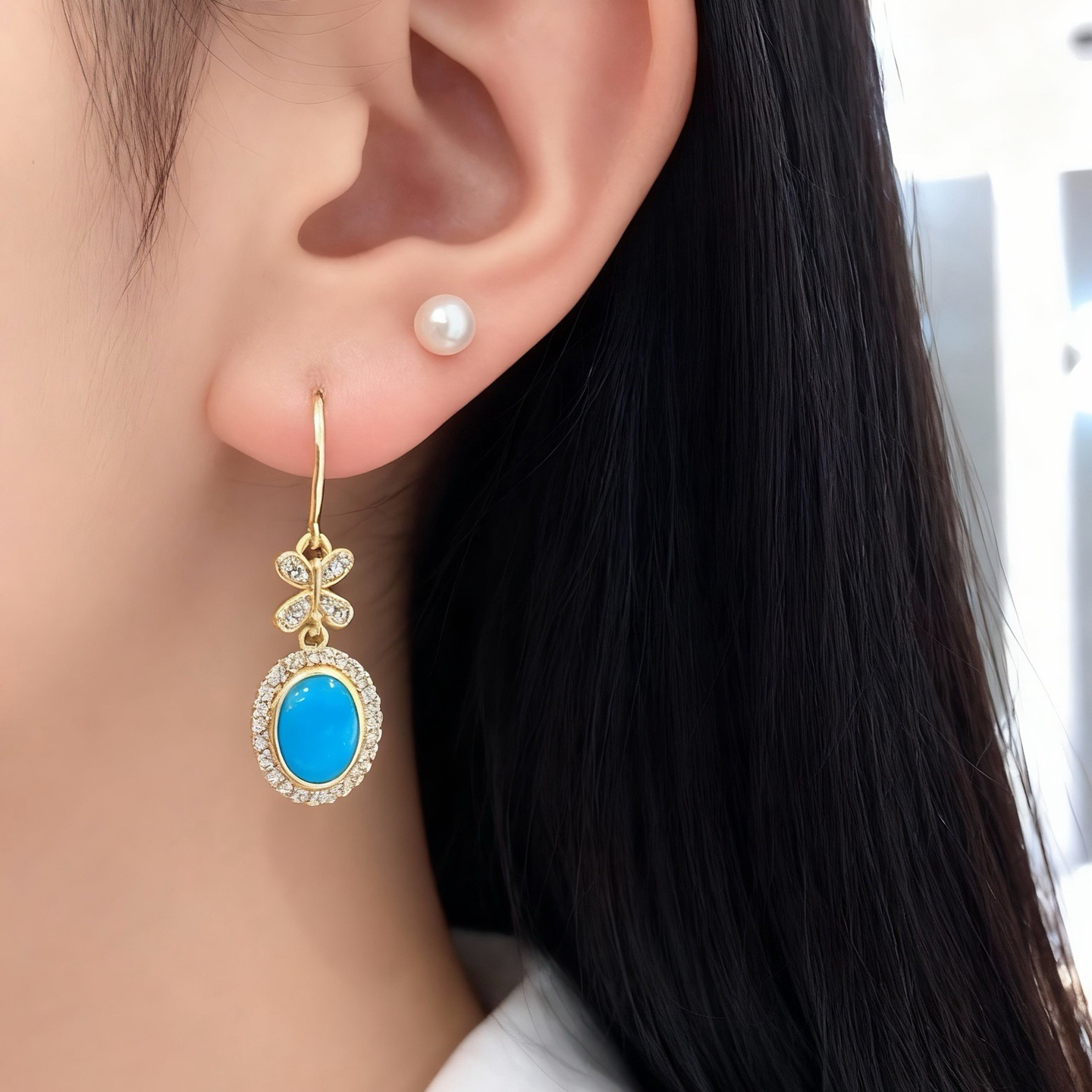 原矿绿松石耳坠暴力蓝玉化