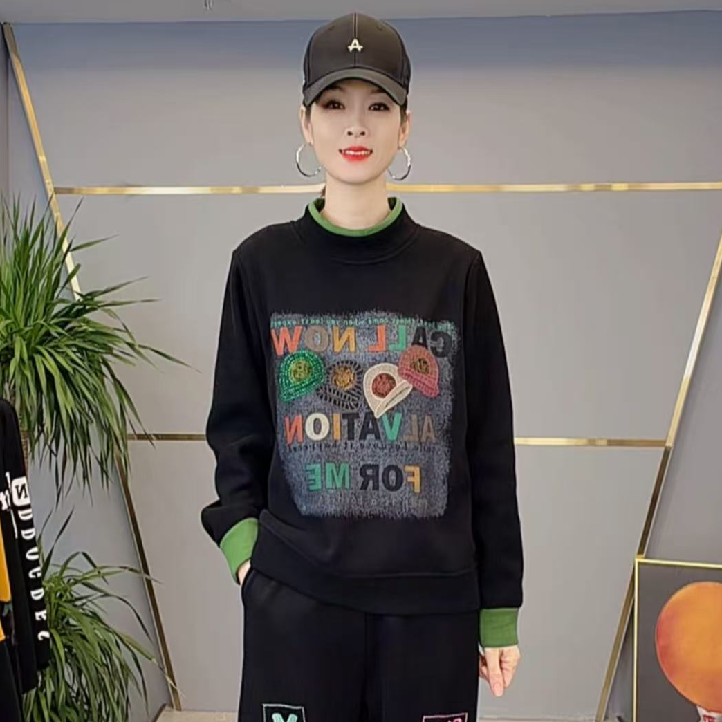 shishu/拾束冬季新款时尚女装拼接个性显瘦百搭加绒卫衣女CY6858