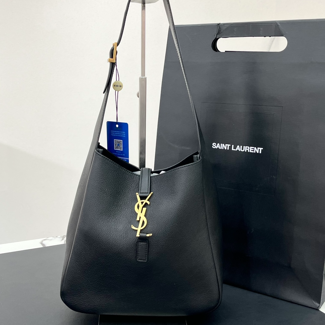 95新 YSL/圣罗兰 金色Logo钩扣开合 柔软粒面牛皮 Hobo 小号