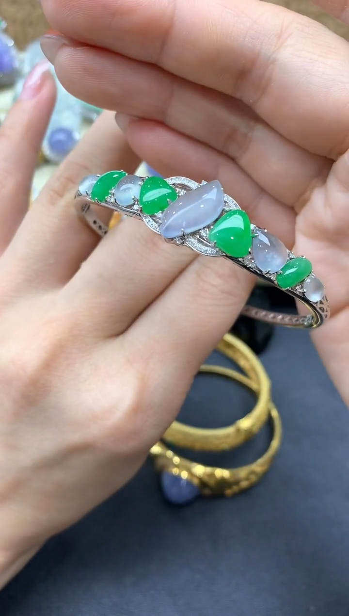 【闪购商品】翡翠手镯18K金镶嵌516-中国好珍宝