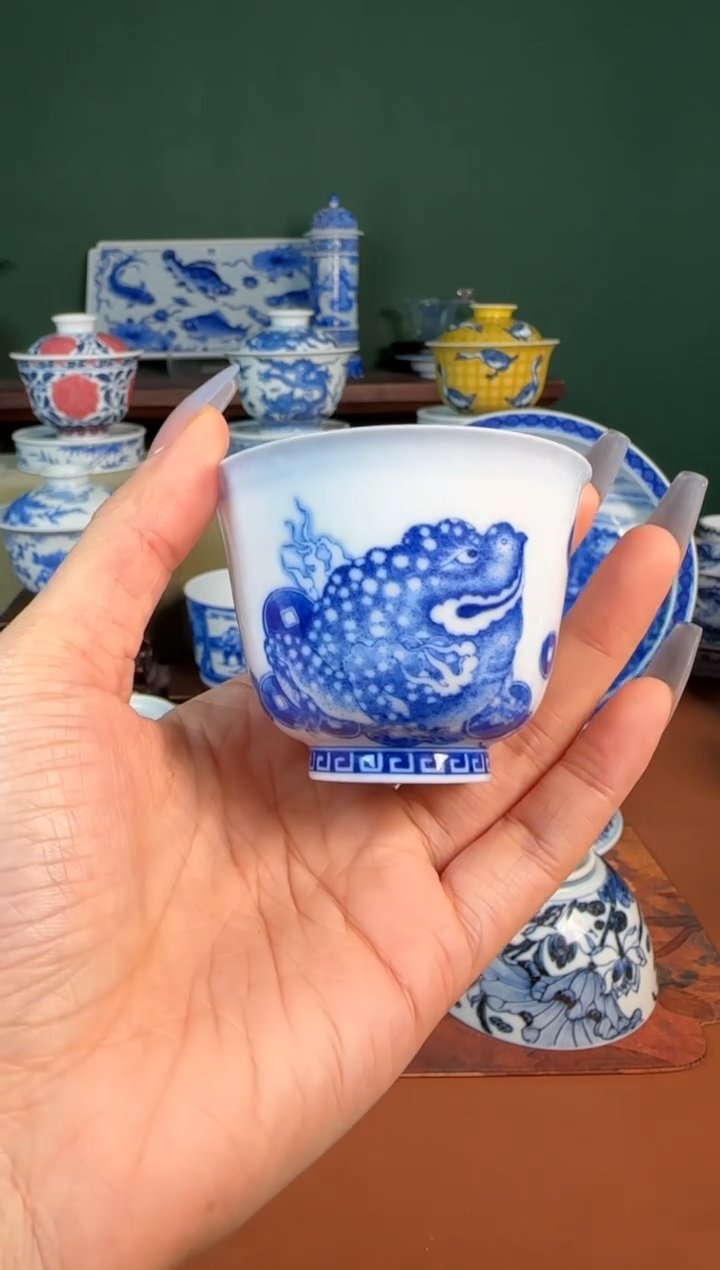 【闪购商品】杯景雨工坊 超薄青花 金蟾 铃铛杯 