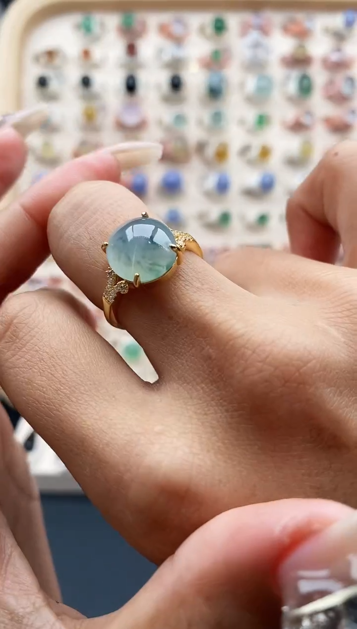 【闪购商品】翡翠戒指银S925镶嵌 缅甸天然A货翡翠222   10-6