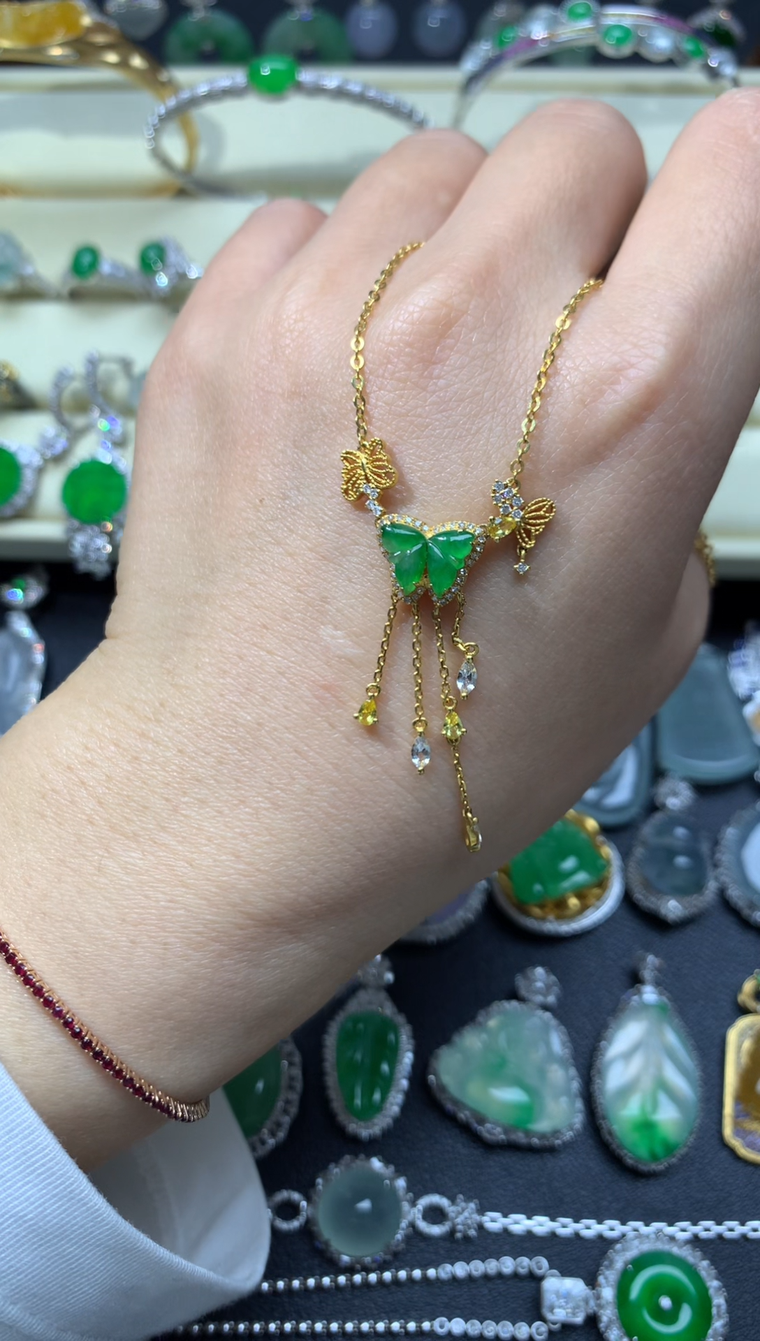 【闪购商品】翡翠颈饰18K金镶嵌套链