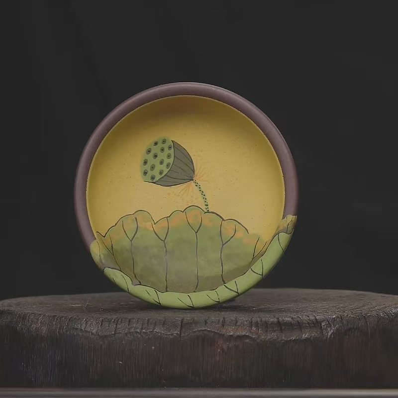 手工杯I泥绘莲蓬 粉浆普洱杯 主人杯