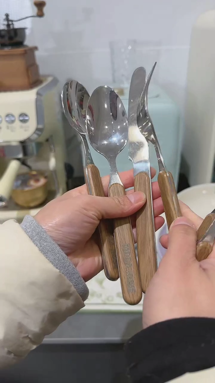 【闪购商品】瓷夹柄不锈钢叉勺6件套