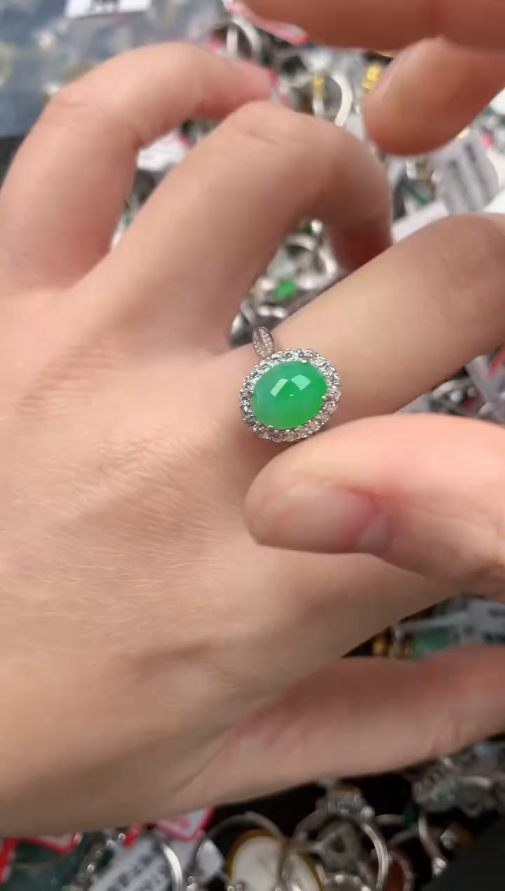 银S925镶嵌戒指翡翠555---10