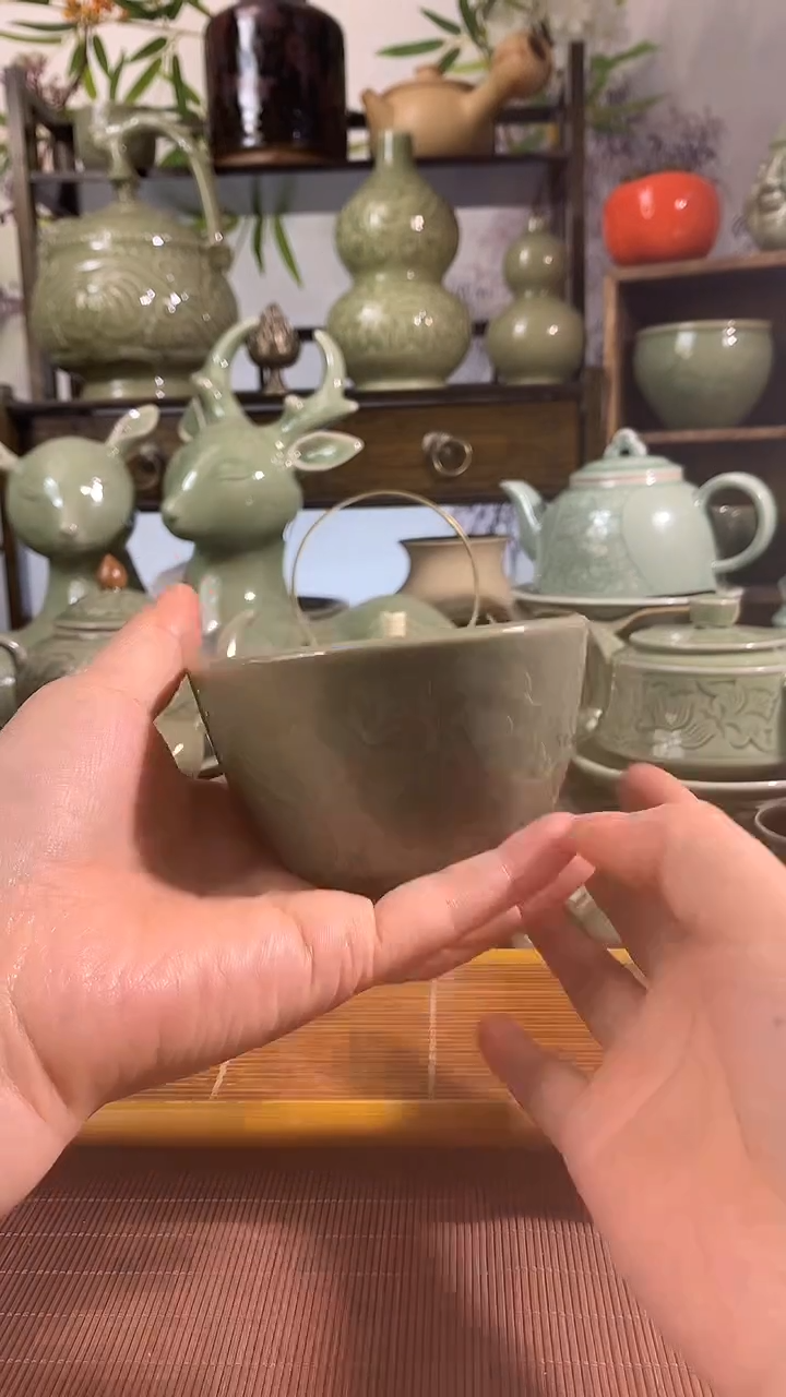 耀州窑手工浮雕干刻梅花主人杯礼盒