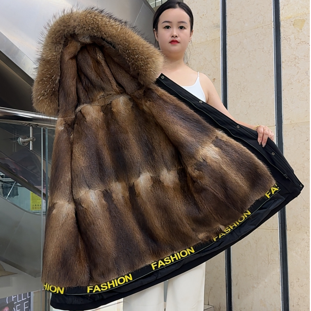 XB反季男士真皮派克服中长连帽款可脱卸内胆男款时尚休闲冬季保暖