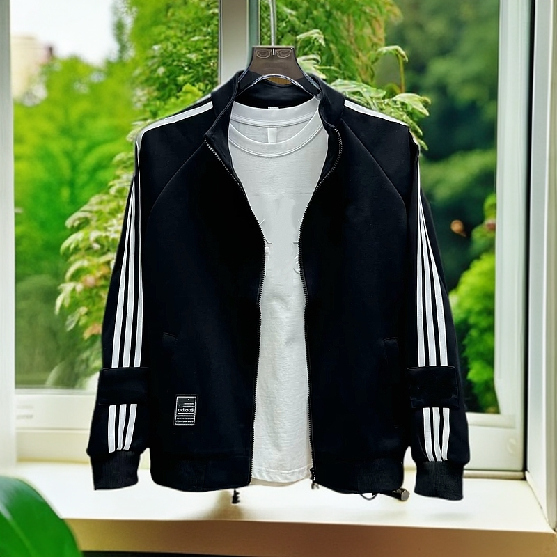 293男士新款春秋针织帅气修身休闲时尚立领刺绣运动夹克百搭外套