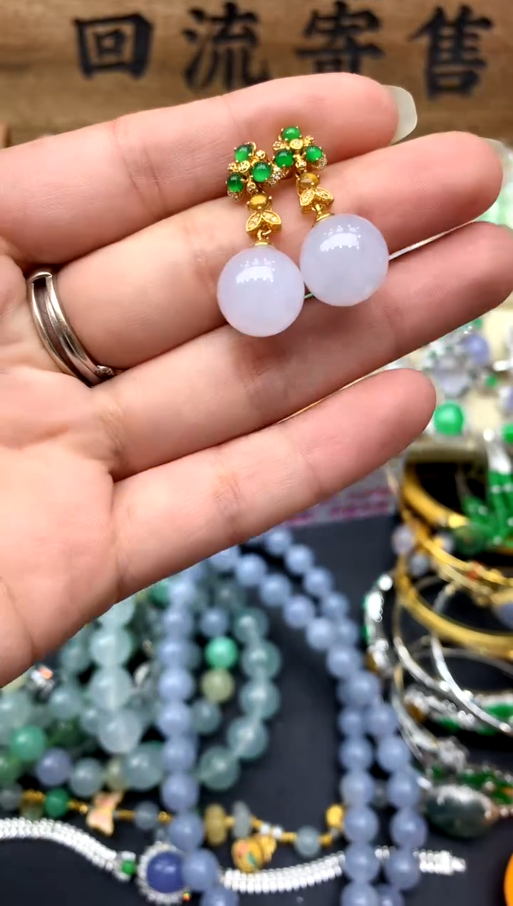 【闪购商品】翡翠耳饰18K金镶嵌367-中国好珍宝