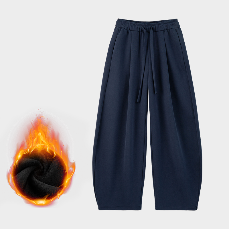 加绒加厚极简风弯刀卫裤秋冬款松紧腰百搭显瘦慵懒垂感休闲拖地裤