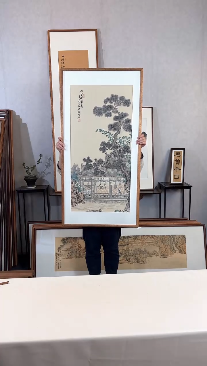 【闪购商品】国画手绘*松下闲雅图*62*123cm实木框