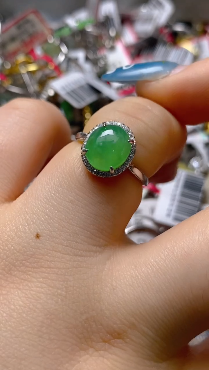 银S925镶嵌戒指翡翠百内无证书