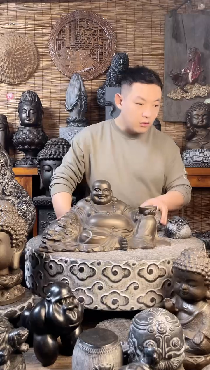 【闪购商品】40*20弥勒佛天然青石雕刻