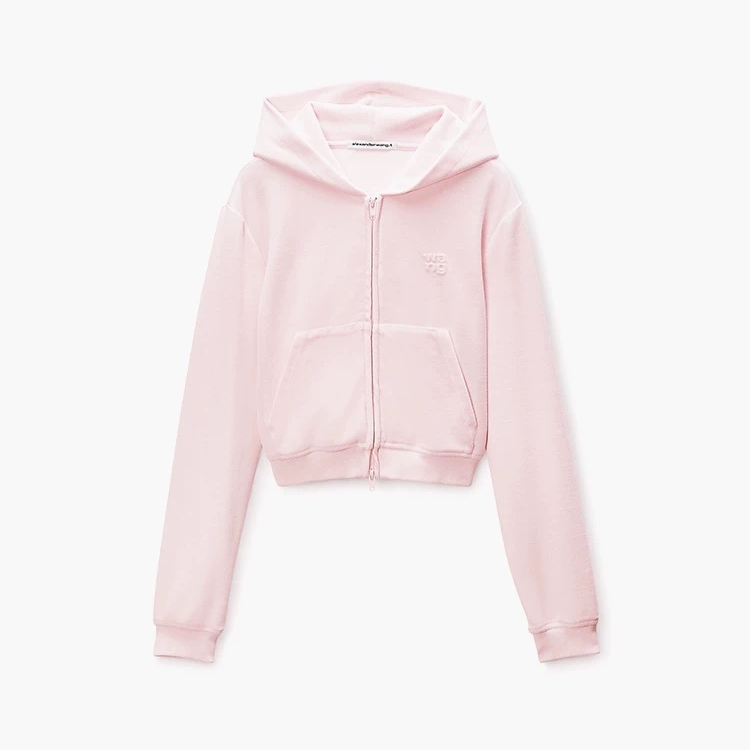 未使用 ALEXANDER WANG 娜娜专属  天鹅绒连帽女士连帽卫衣 粉色