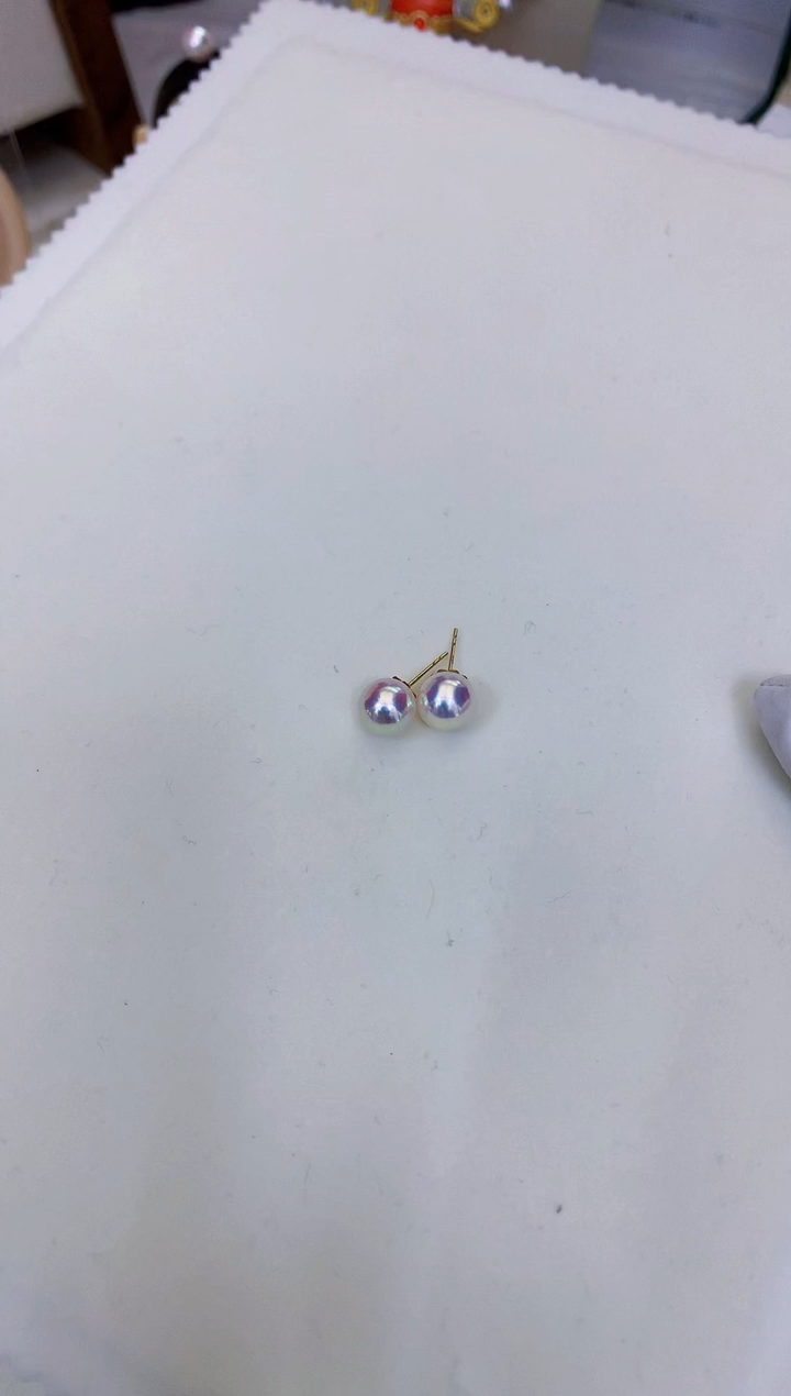 18K金镶嵌海水珍珠饰品8-8.5素钉定制