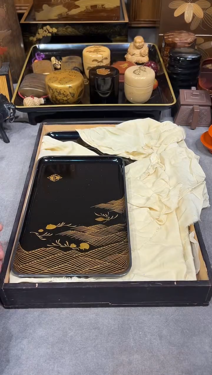 高肉金莳绘银边套组大漆漆器大漆漆器