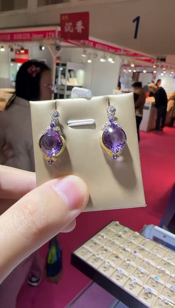 银S925镶嵌耳饰紫晶10*13mm帝王紫耳坠