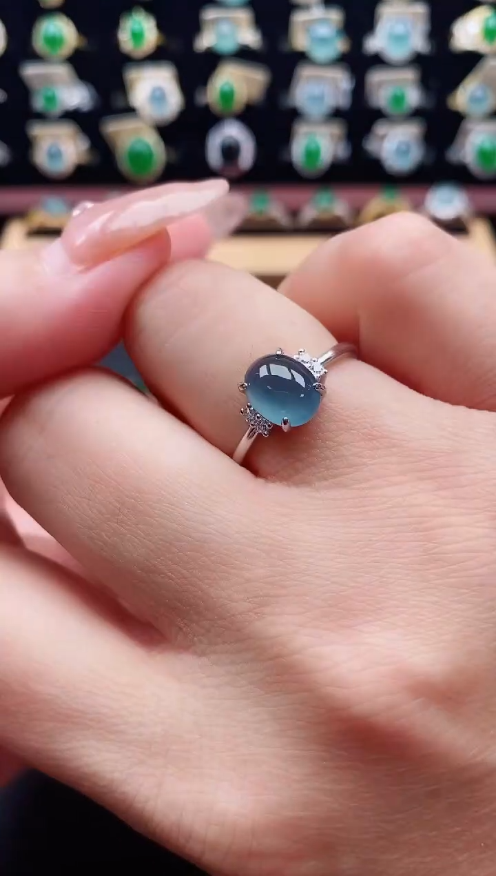 银S925镶嵌戒指翡翠1