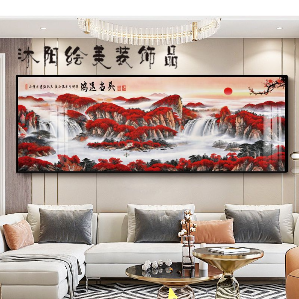 【鸿运当头-2】新中式客厅装饰画沙发背景墙大气办公室晶瓷镶钻挂画