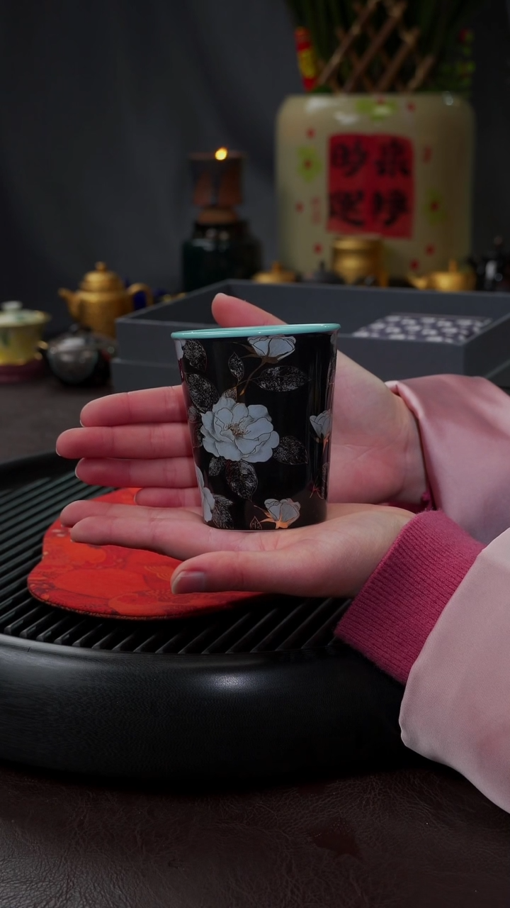 【闪购商品】杯【宜景窑黑帝描金】手绘可乐杯