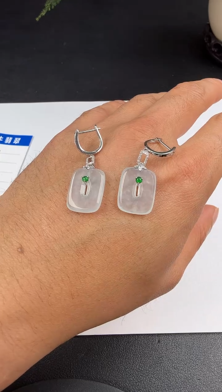 18K金镶嵌翡翠耳饰翡翠饰品-342 一对